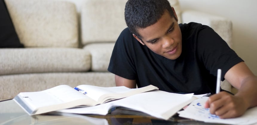 a student studying with focus